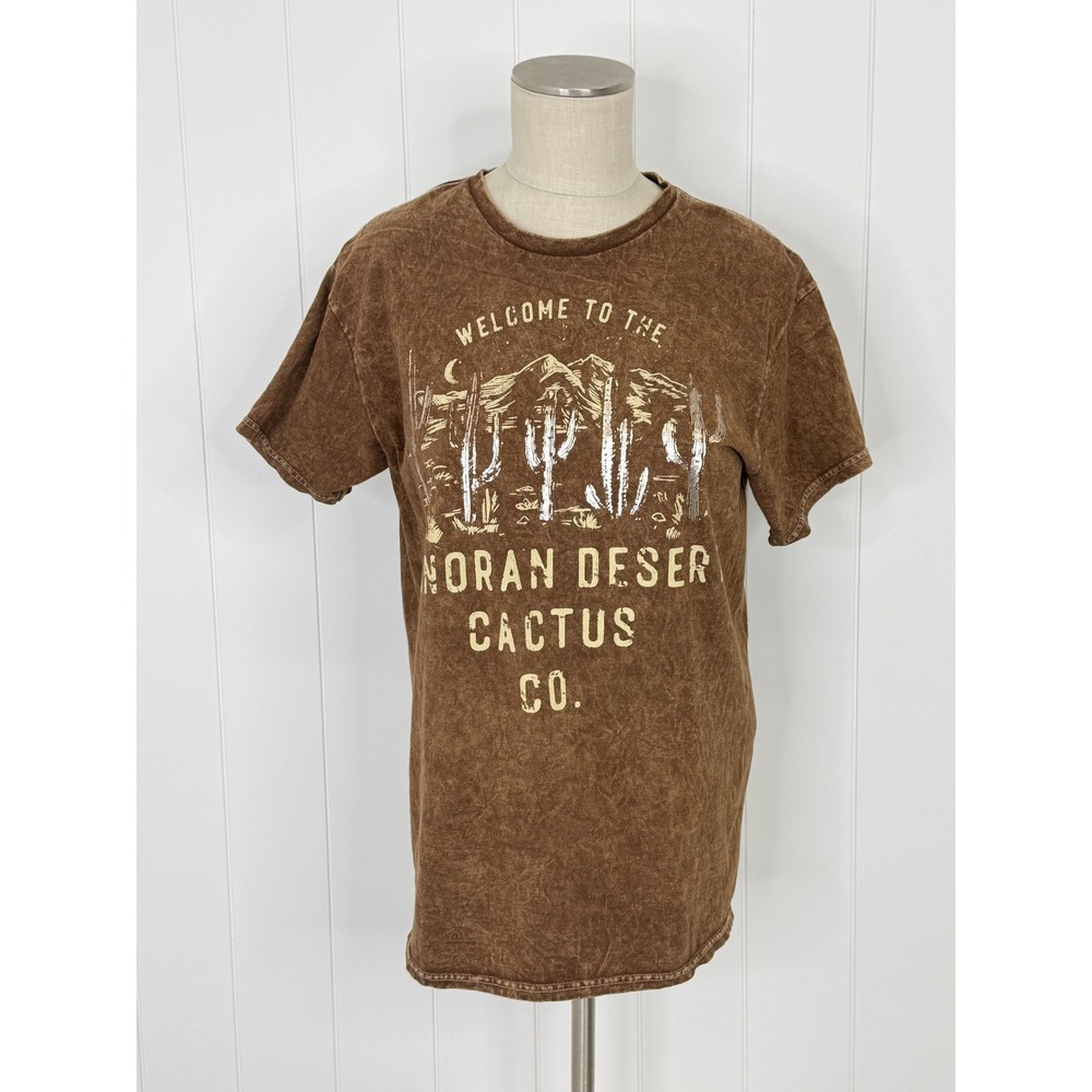 American Highway Brown Mineral Wash Desert Cactus Graphic T Shirt Small Western